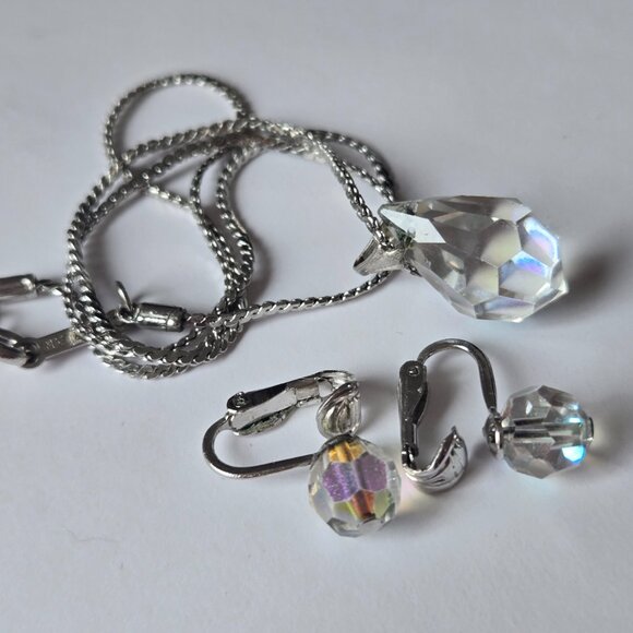 Vintage D'Orlan Swarovski Crystal Necklace & Clip On Earrings - Picture 1 of 7